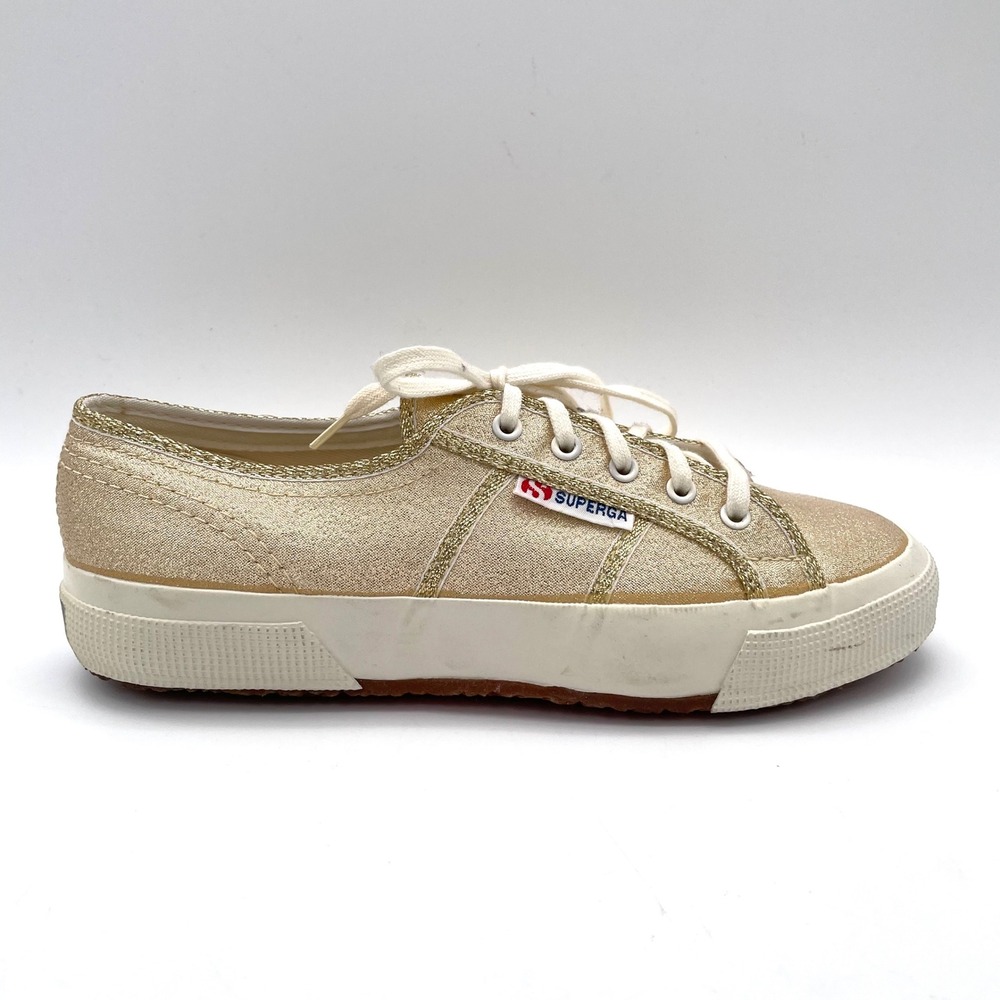 Superga 2750 Cotu Sneakers Womens 37 Gold Metallic Canvas Low Top Lace Up Good